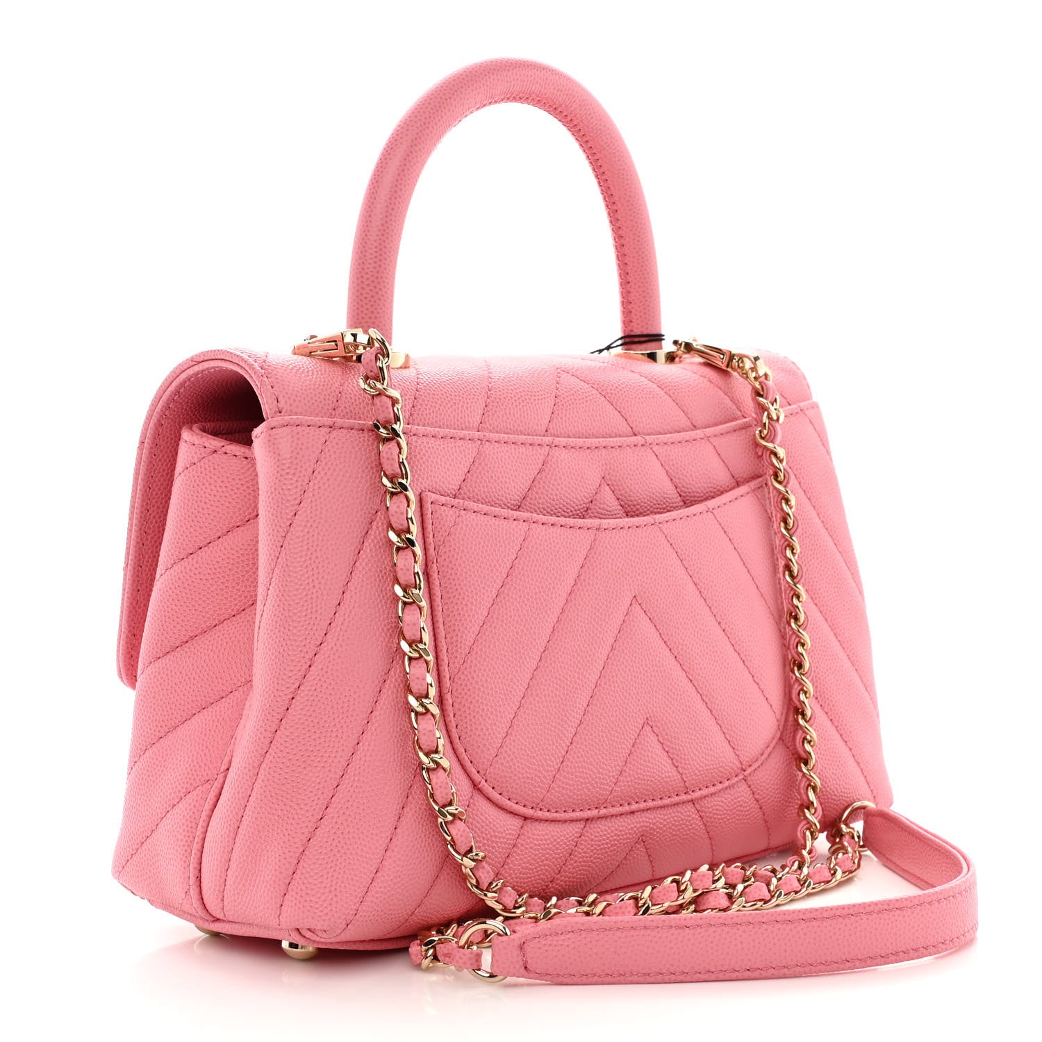 Chanel Caviar Chevron Quilted Mini Coco Handle Flap Pink 3 of 11