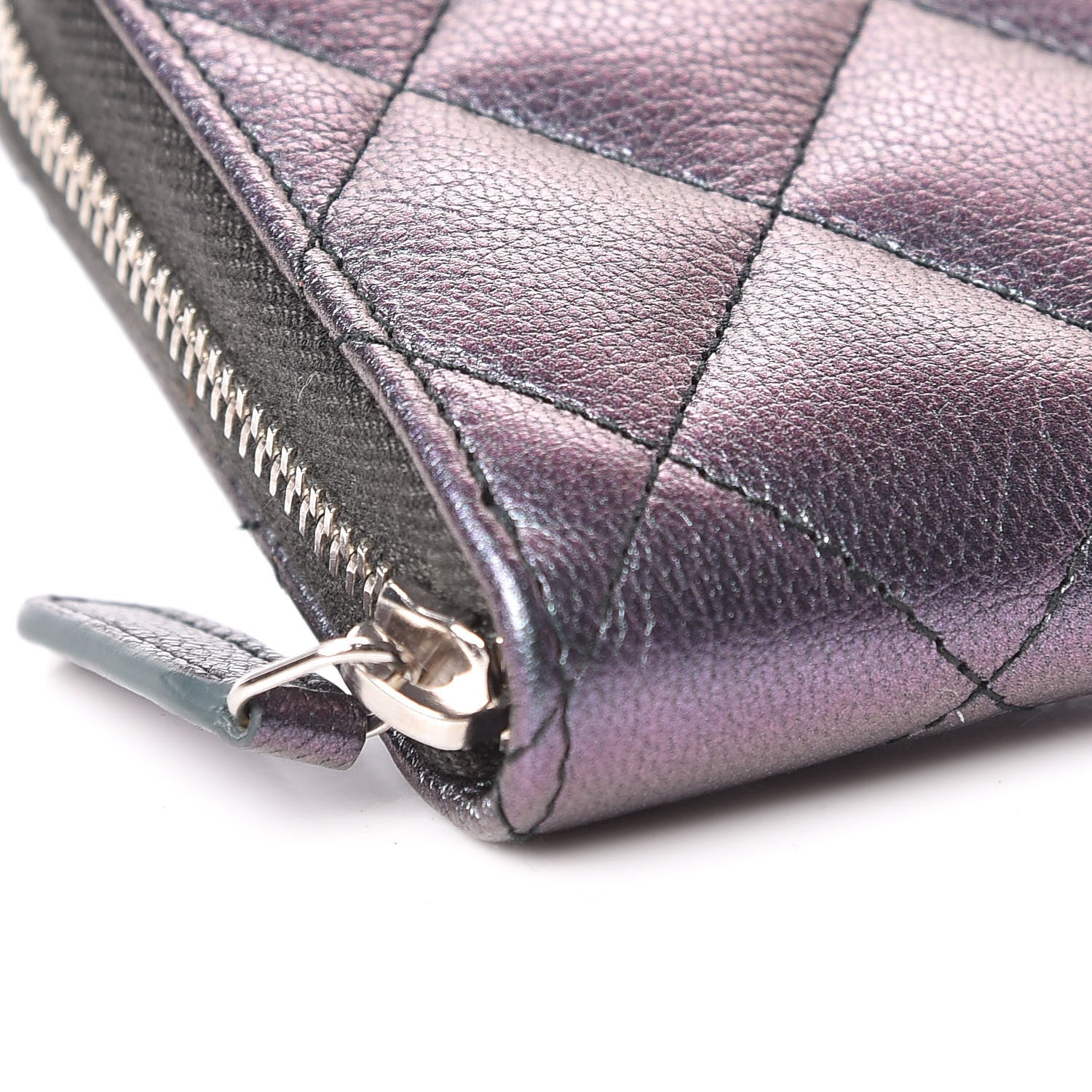 Chanel Iridescent Goatskin Quilted Small Zip Around Wallet Purple 10 of 13