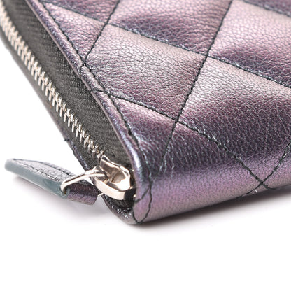 Chanel Iridescent Goatskin Quilted Small Zip Around Wallet Purple 10 of 13