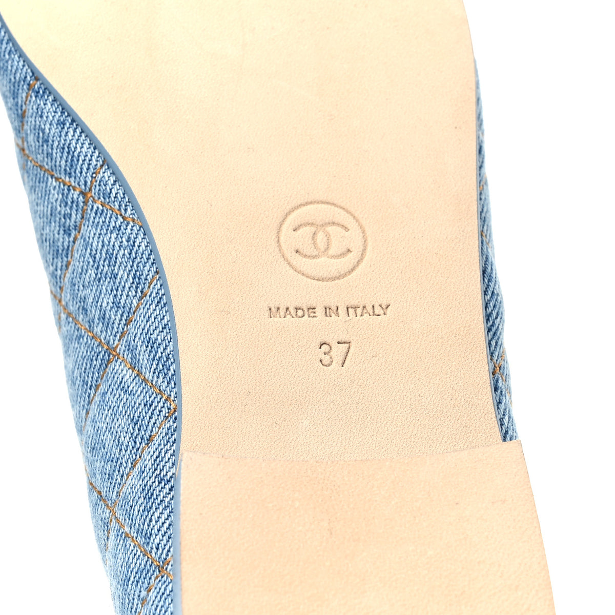 Chanel Denim Quilted CC Cap Toe Ballerina Flats 37 Light Blue 8 of 10