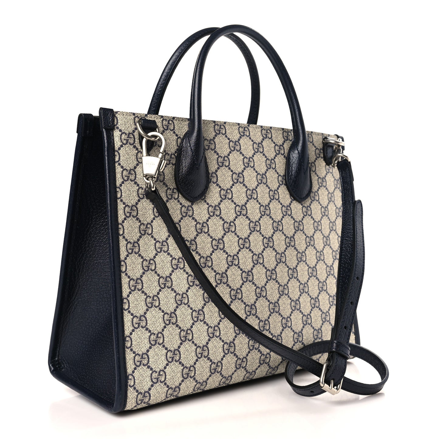 GG Supreme Monogram Textured Dollar Calfskin Small Retro Interlocking G Tote Bag Beige Blue