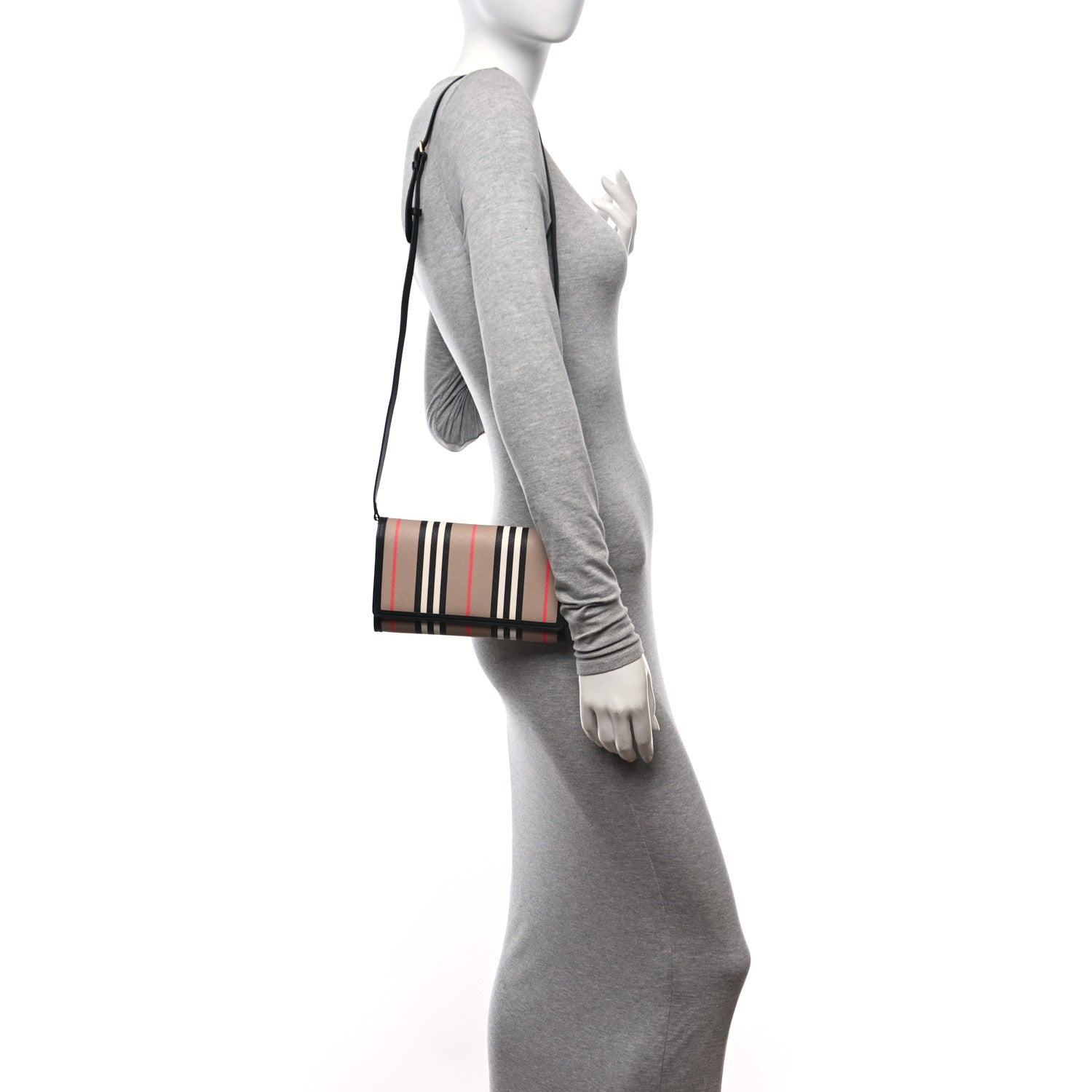 Burberry E-Canvas Icon Stripe Hannah Wallet With Detachable Strap Archive Beige Black 2 of 10