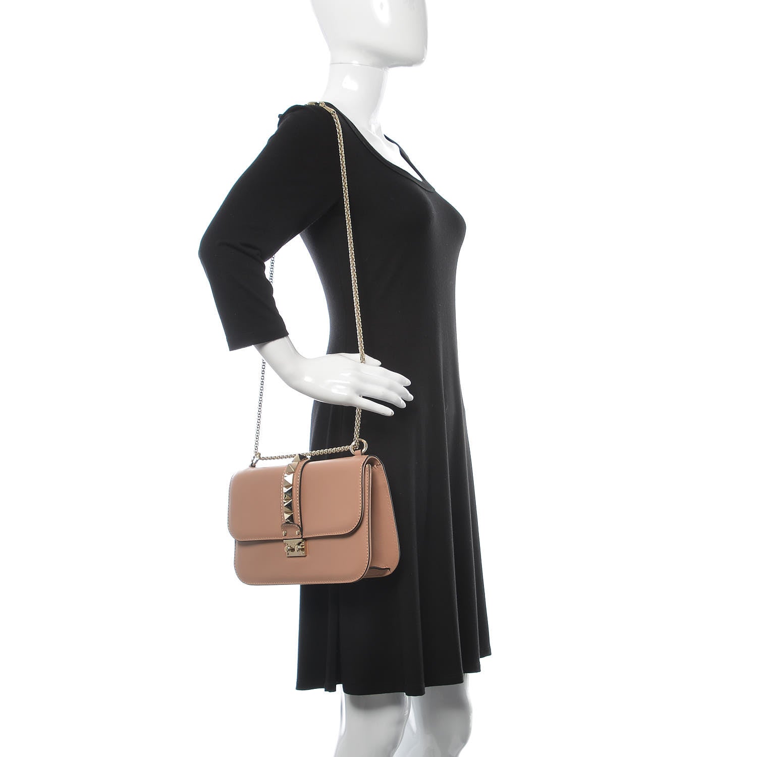Valentino Garavani Vitello Medium Glam Lock Rockstud Flap Soft Noisette 2 of 8