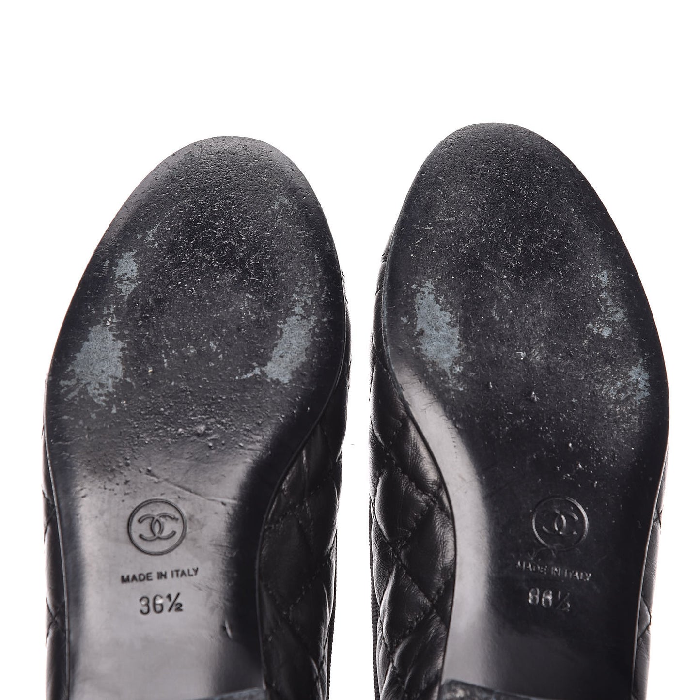 Aged Calfskin Quilted CC Cap Toe Ballerina Flats 36.5 Black