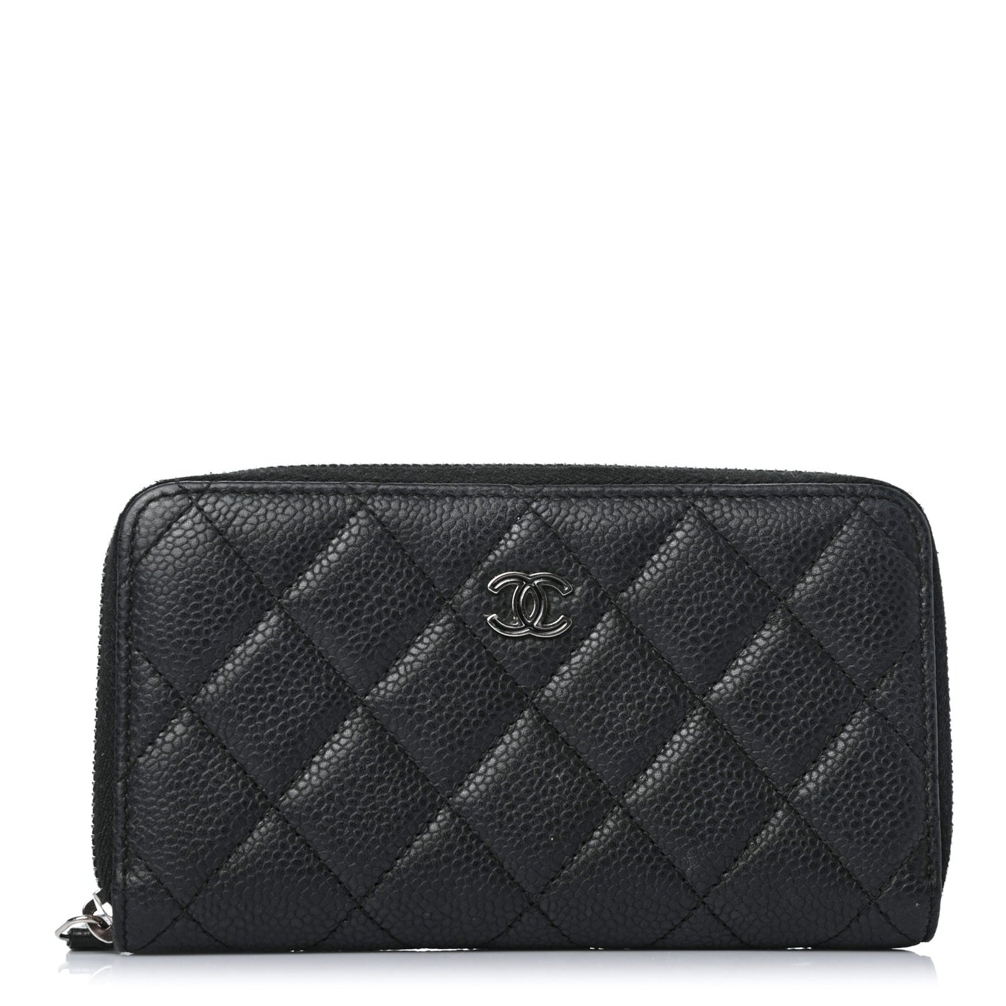 Caviar Quilted Small Zip Around Wallet Black