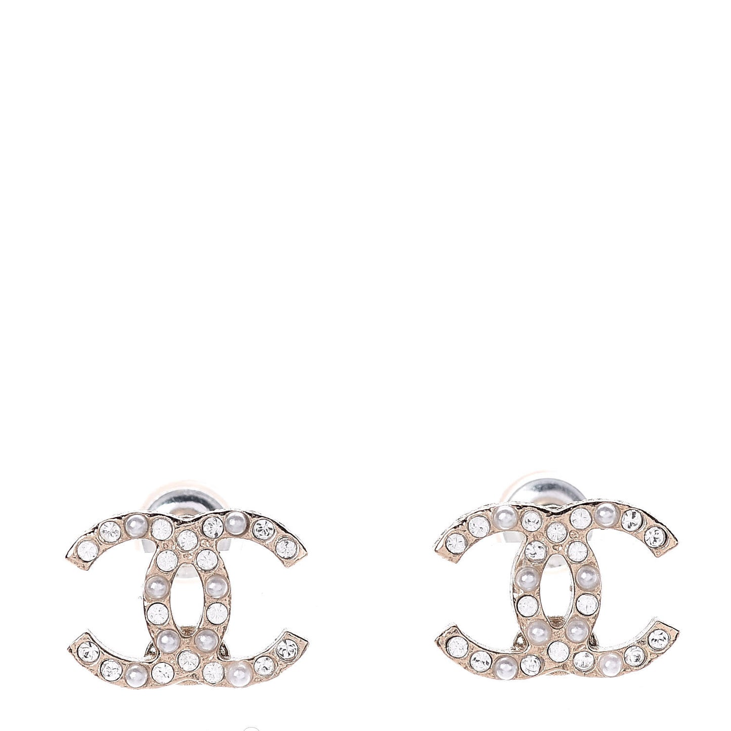 Crystal Pearl CC Earrings Light Gold