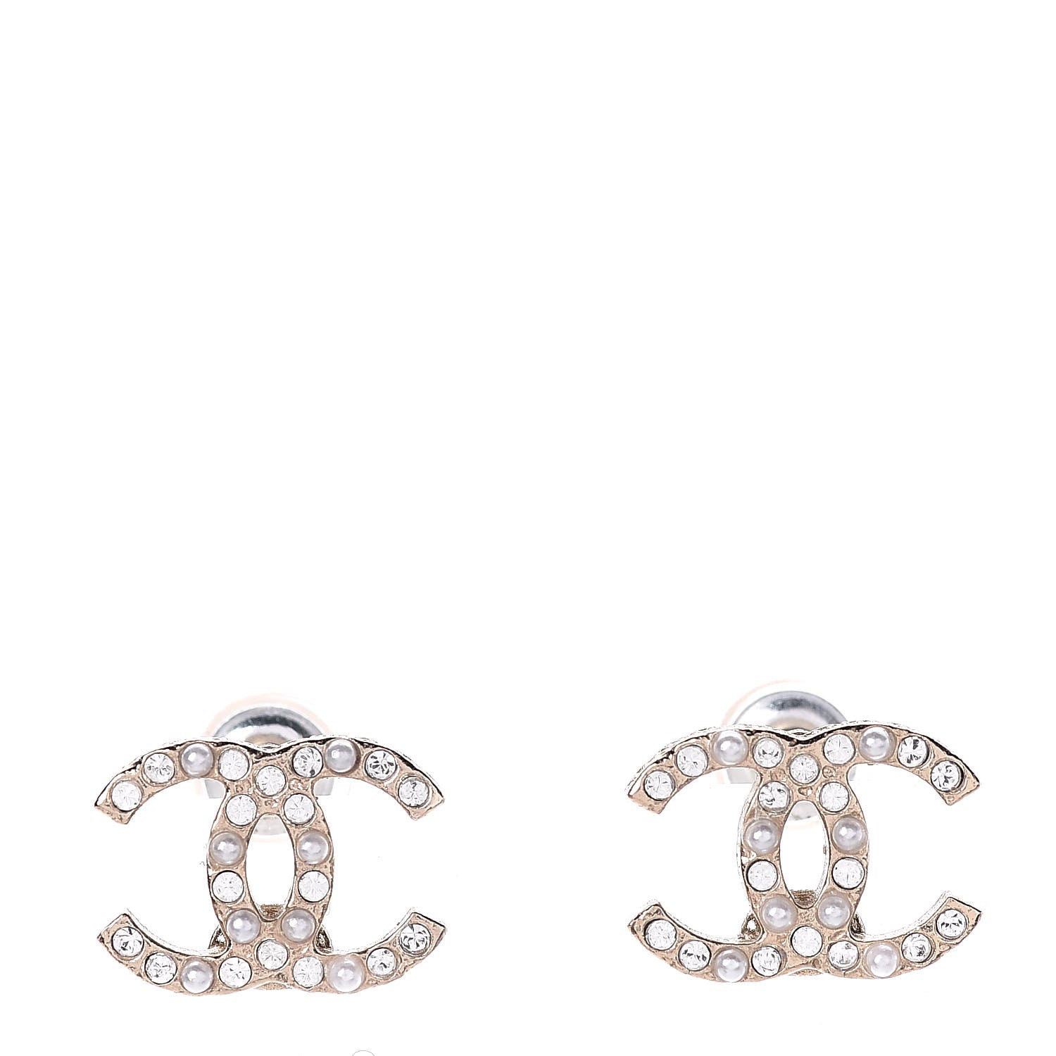 Chanel Crystal Pearl CC Earrings Light Gold 1 of 4