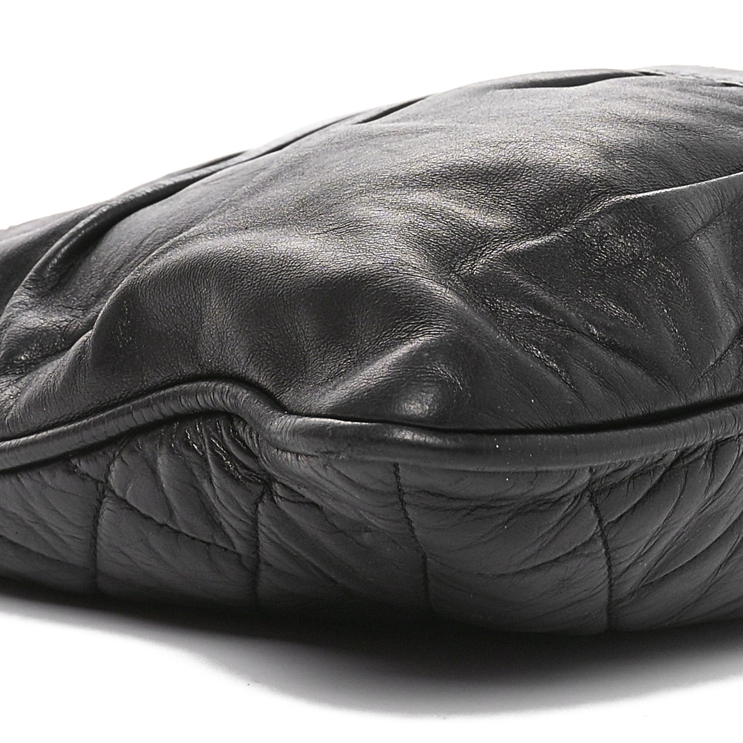 Lambskin Quilted Pile Ou Face Drawstring Bag Black