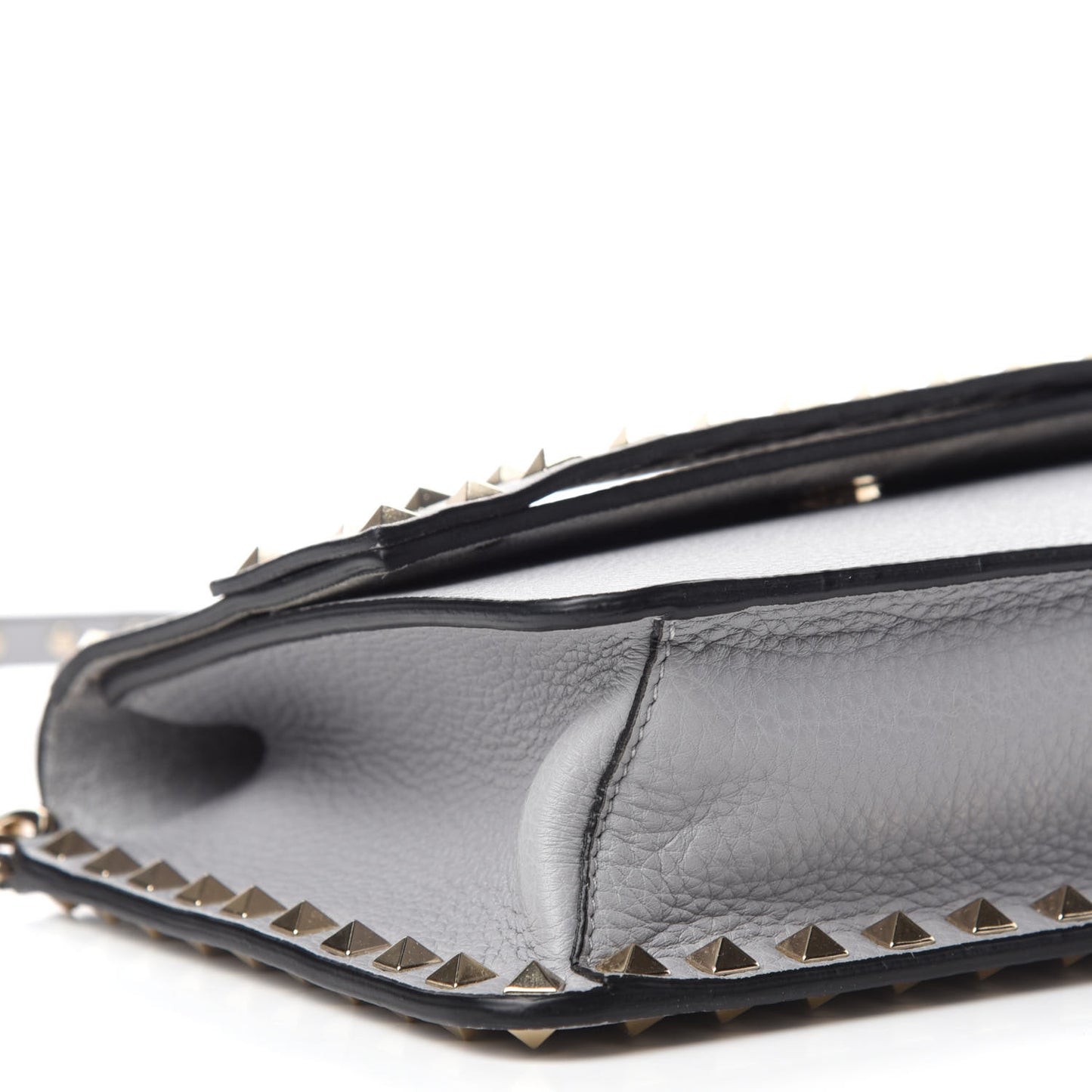 Pebbled Calfskin Rockstud Side Slip Crossbody Pastel Grey