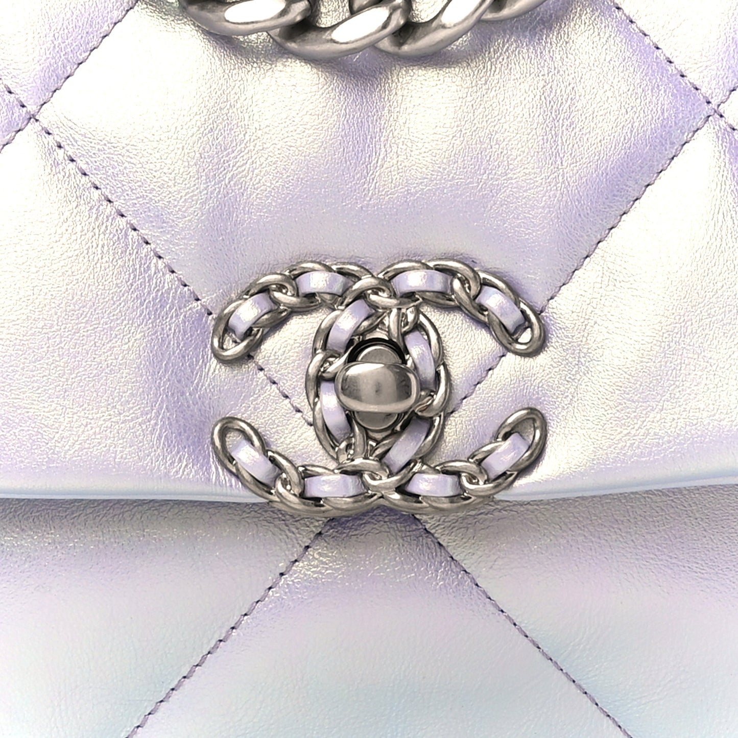 Iridescent Calfskin Quilted Medium Chanel 19 Flap Light Purple Blue