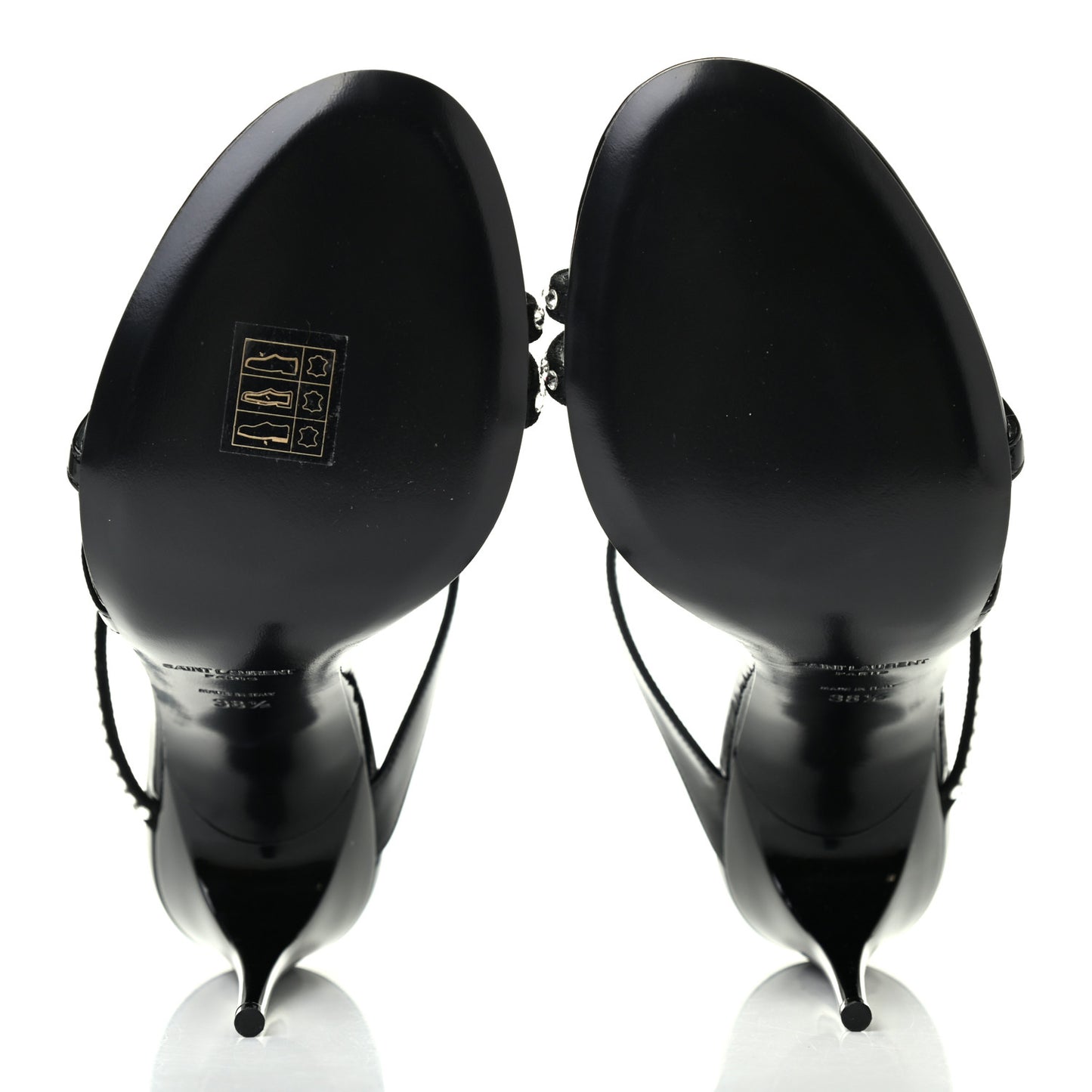 Patent Calfskin Crystal Paris Sandals 38.5 Black