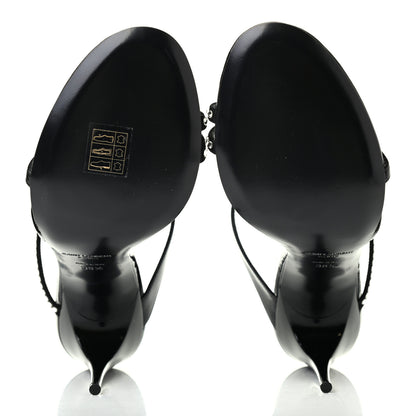Saint Laurent Patent Calfskin Crystal Paris Sandals 38.5 Black 5 of 7