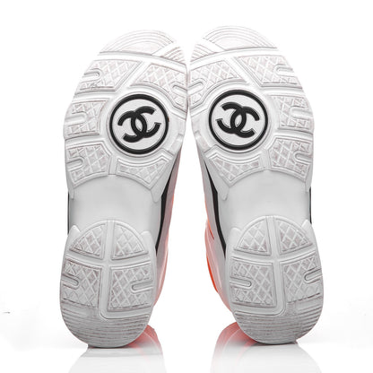 Chanel Suede Calfskin Lambskin Neoprene High Top CC Sneakers 40.5 White Fluo Orange 7 of 10