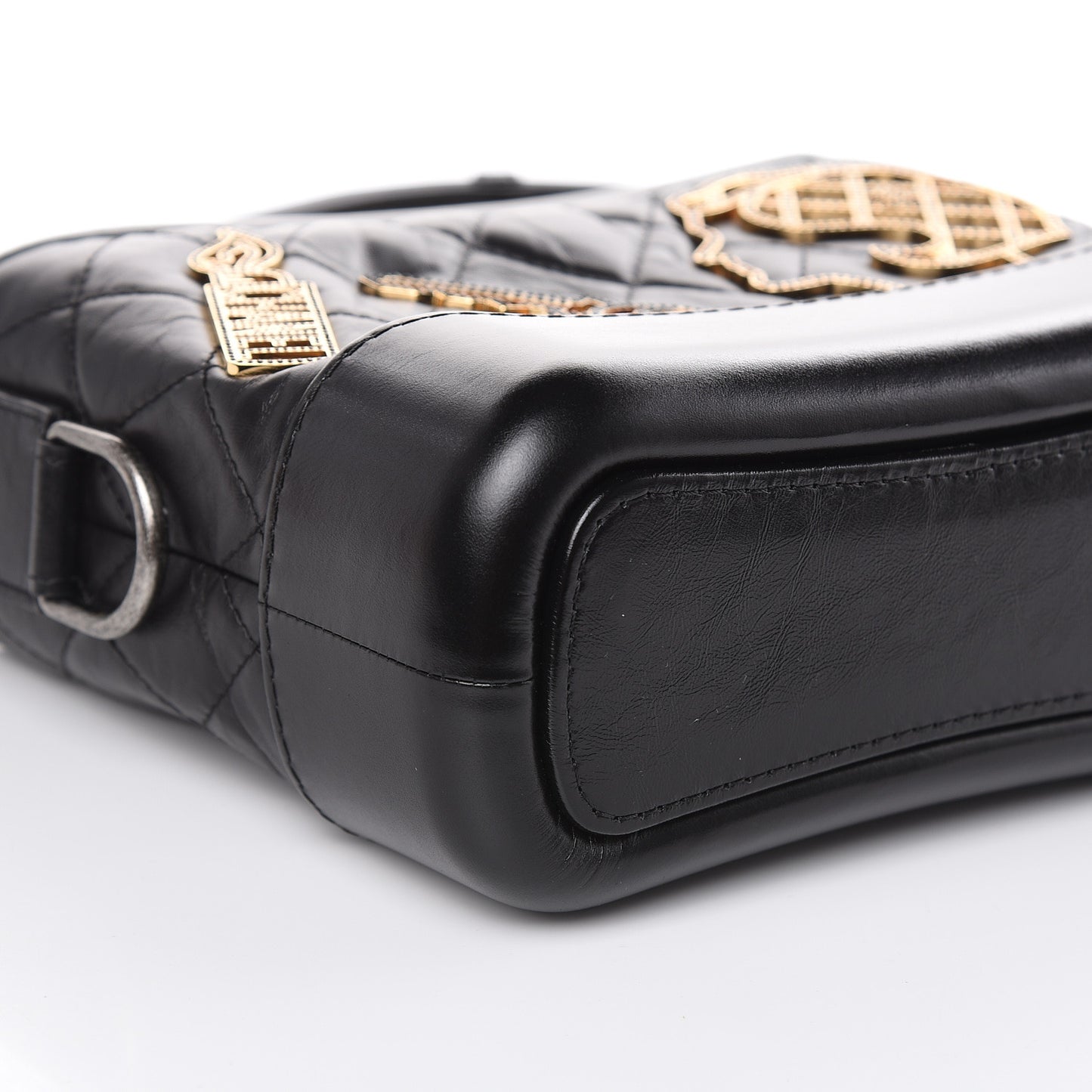Aged Calfskin Quilted Charms Small Gabrielle Hobo Black