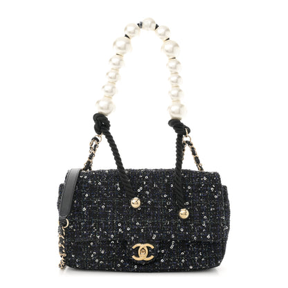 Chanel Tweed Medium Pearl Handle Flap Black Ecru 1 of 11