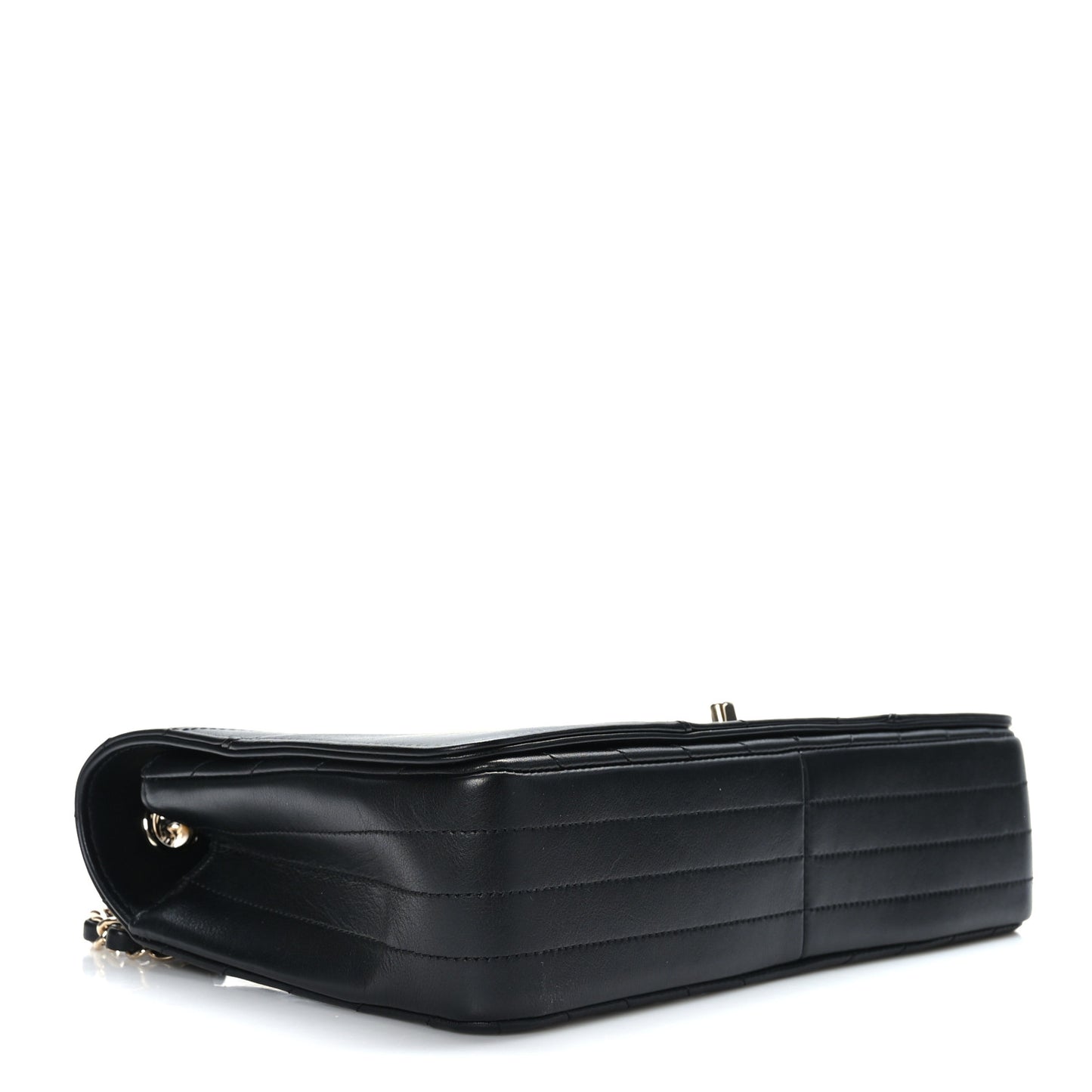 Calfskin Chevron Quilted Large Statement Flap Black