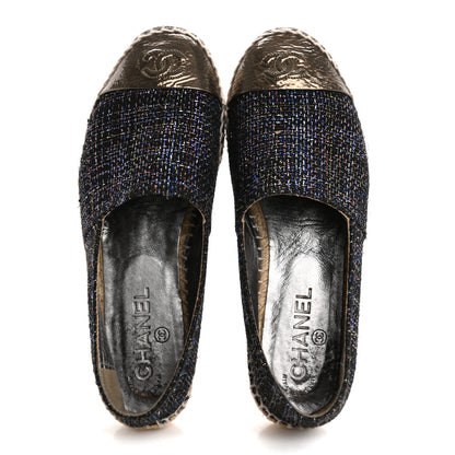Chanel Metallic Tweed Patent CC Espadrilles 37 Black Silver 2 of 14