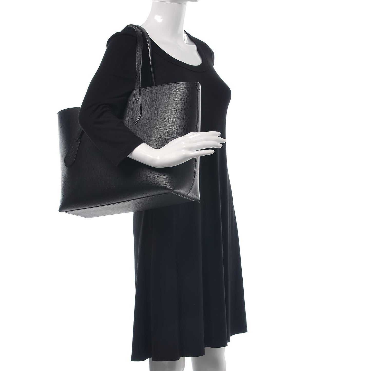 Grainy Calfskin Haymarket Check Medium Reversible Tote Black