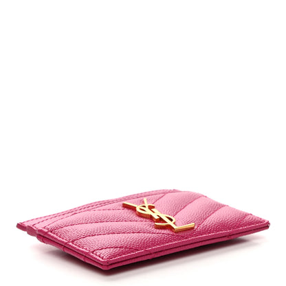 Saint Laurent Grain De Poudre Matelasse Chevron Monogram Credit Card Case Fresh Fuxia 4 of 8