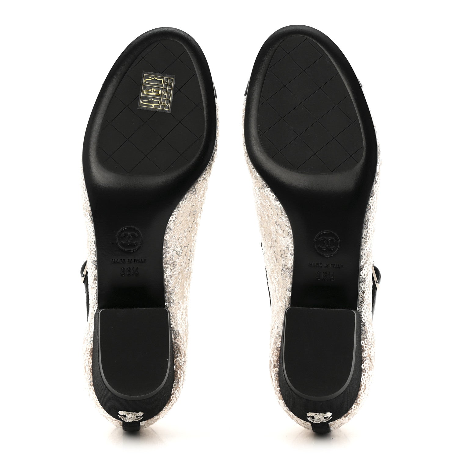 Chanel Glittered Tulle Sequin Grosgrain Cap Toe CC Mary Jane Pumps