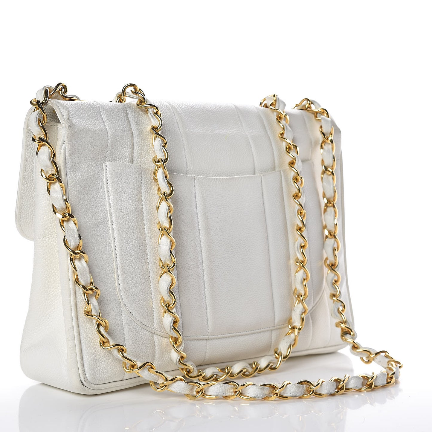 Caviar Vertical Quilted Jumbo Single Flap White