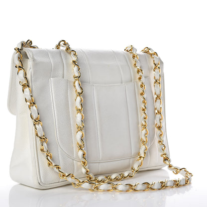Chanel Caviar Vertical Quilted Jumbo Single Flap White 3 of 22