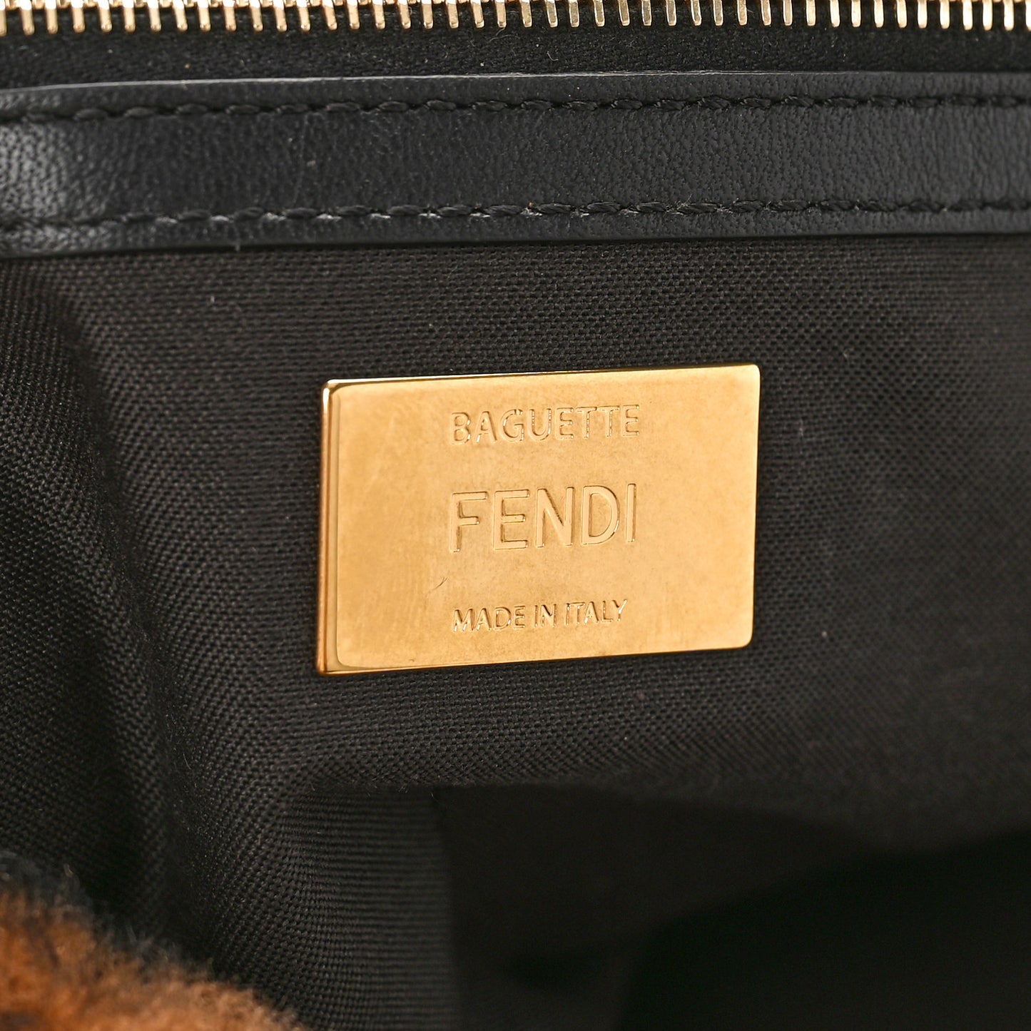 Shearling Vitello Dolce Macro FF 1974 Large Baguette Tobacco Black