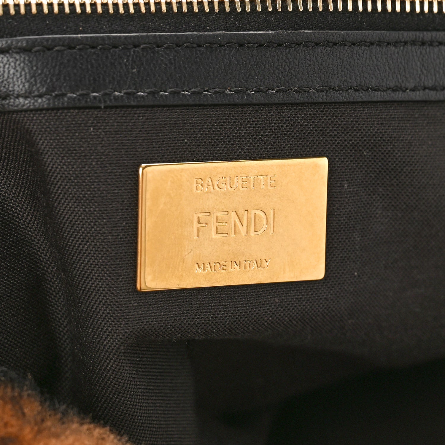 Fendi Shearling Vitello Dolce Macro FF 1974 Large Baguette Tobacco Black 6 of 8