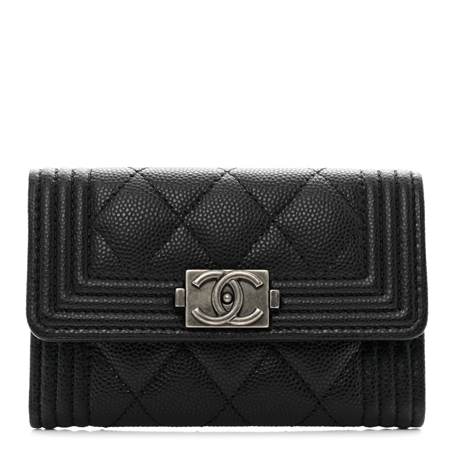 Caviar Quilted Boy Flap Card Holder Black