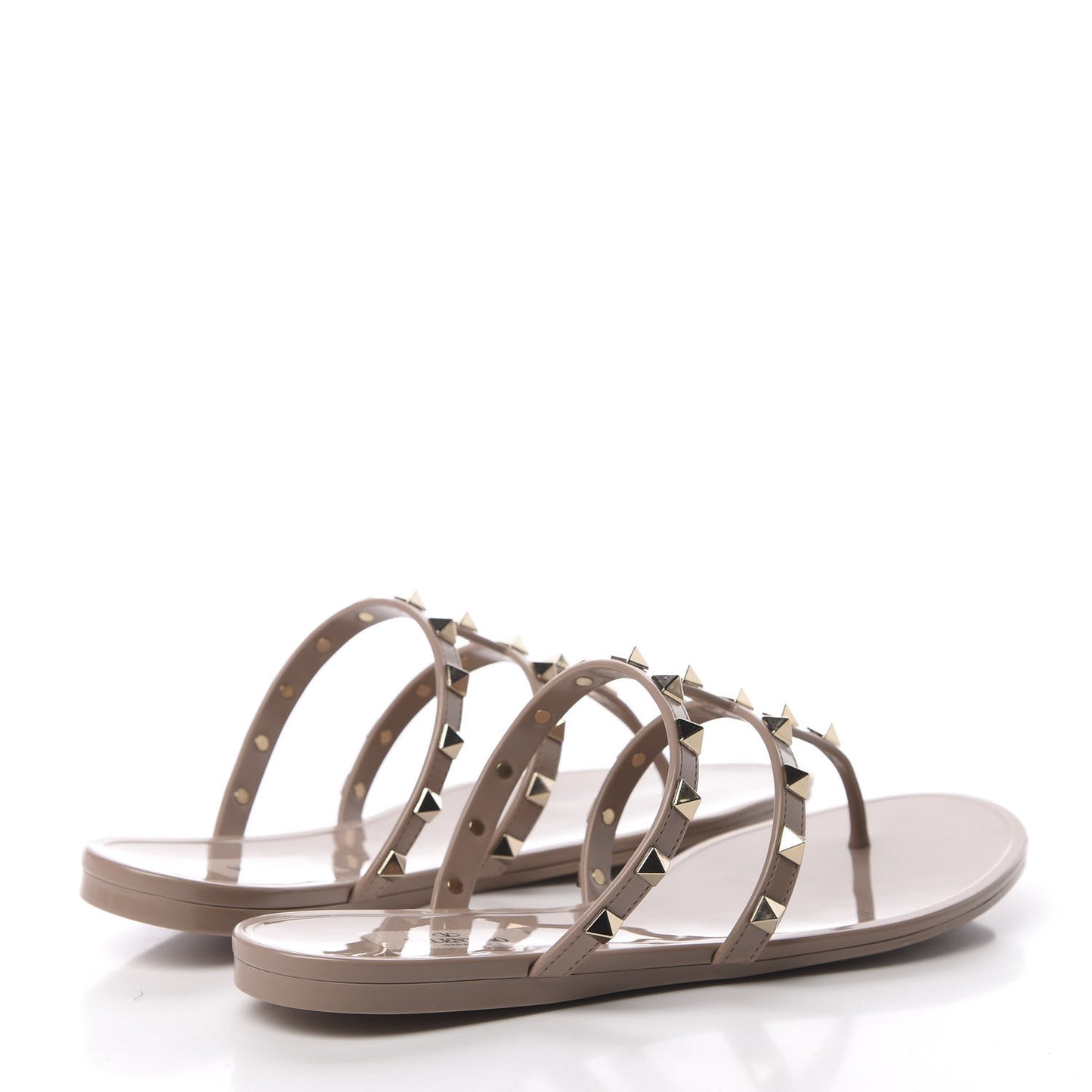 PVC Jelly Rockstud Caged Flat Thong Sandals 38 Poudre