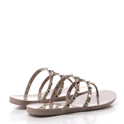 Valentino Garavani PVC Jelly Rockstud Caged Flat Thong Sandals 38 Poudre 4 of 8