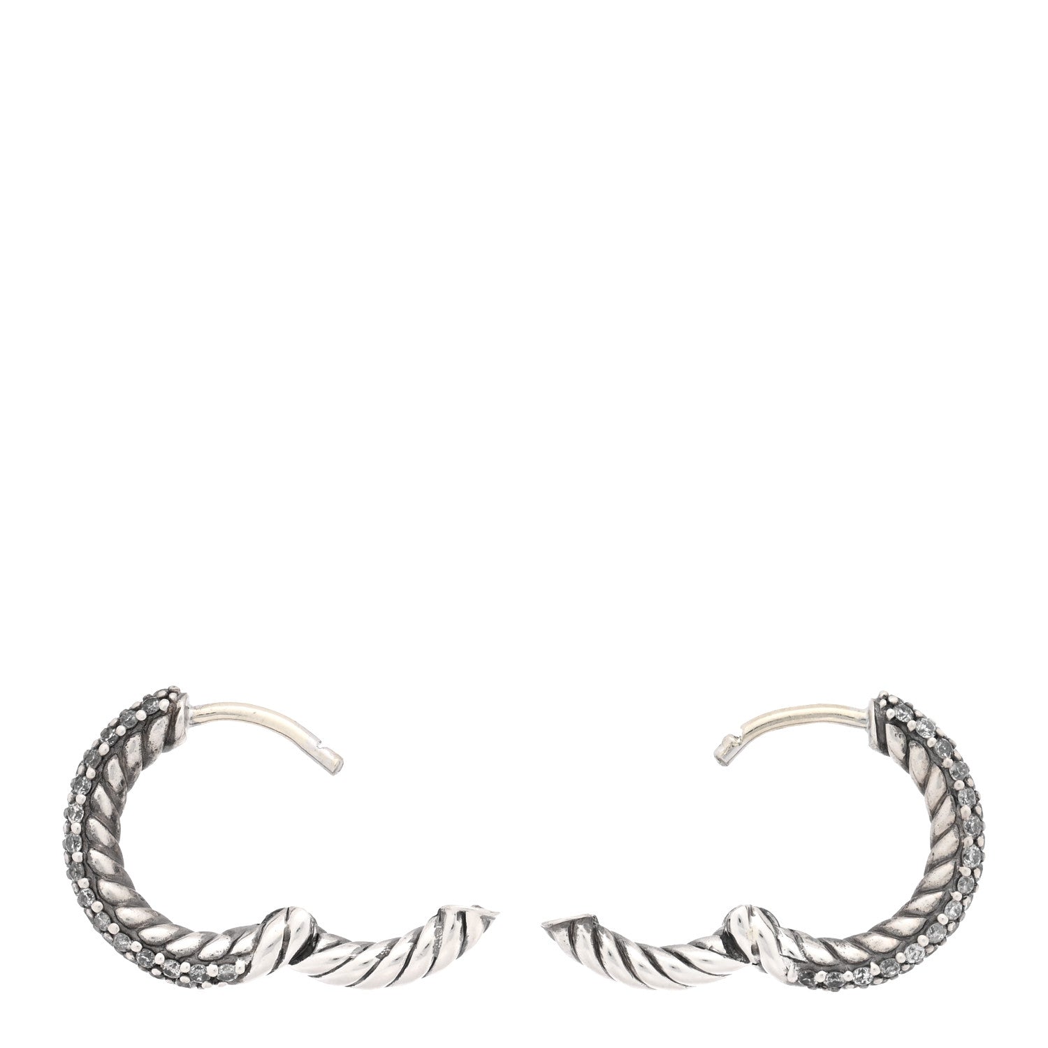 David Yurman Sterling Silver Diamond Petite Pave Huggie Hoop Earrings 3 of 5