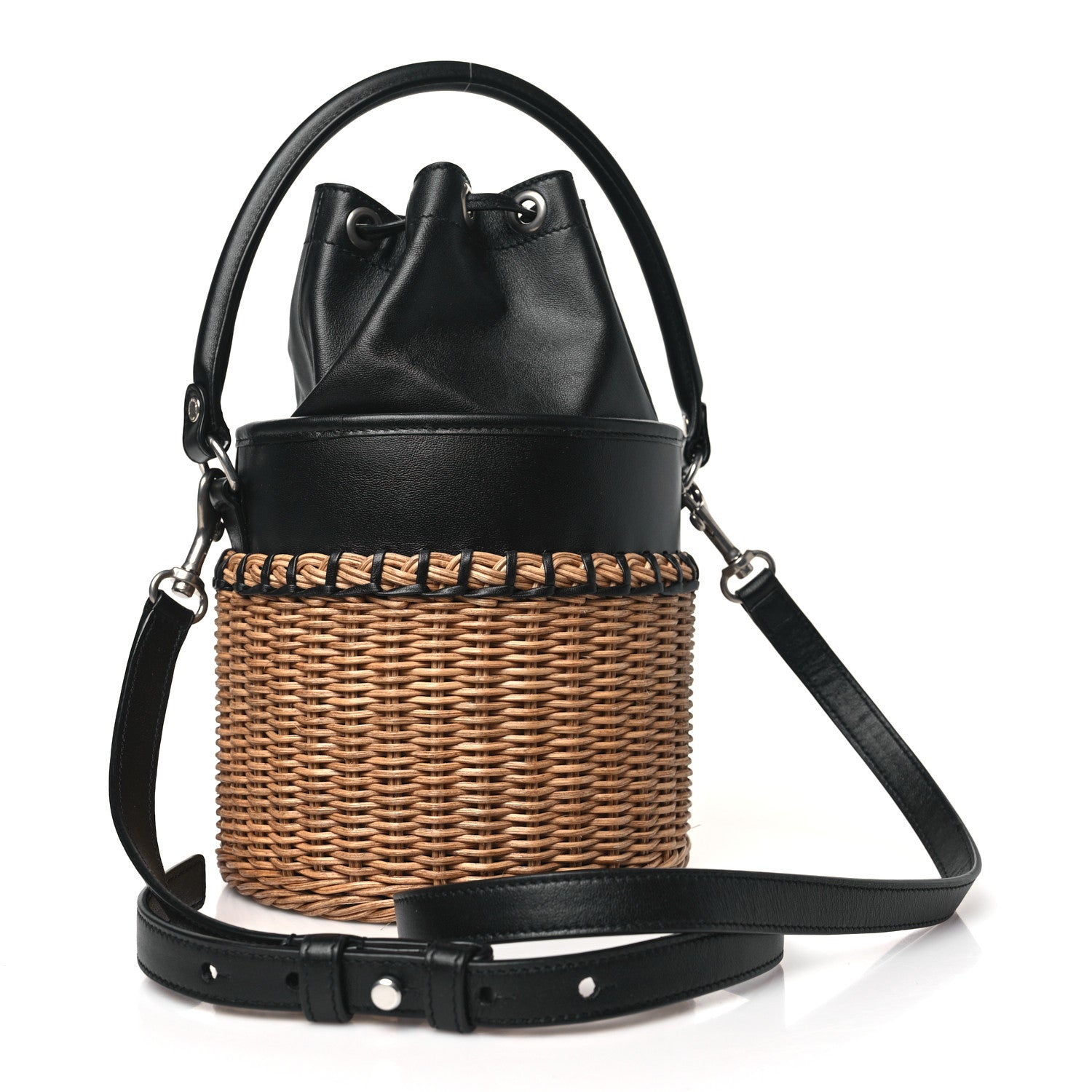 Saint Laurent Calfskin Wicker Small Bahia Bucket Bag Black 3 of 10