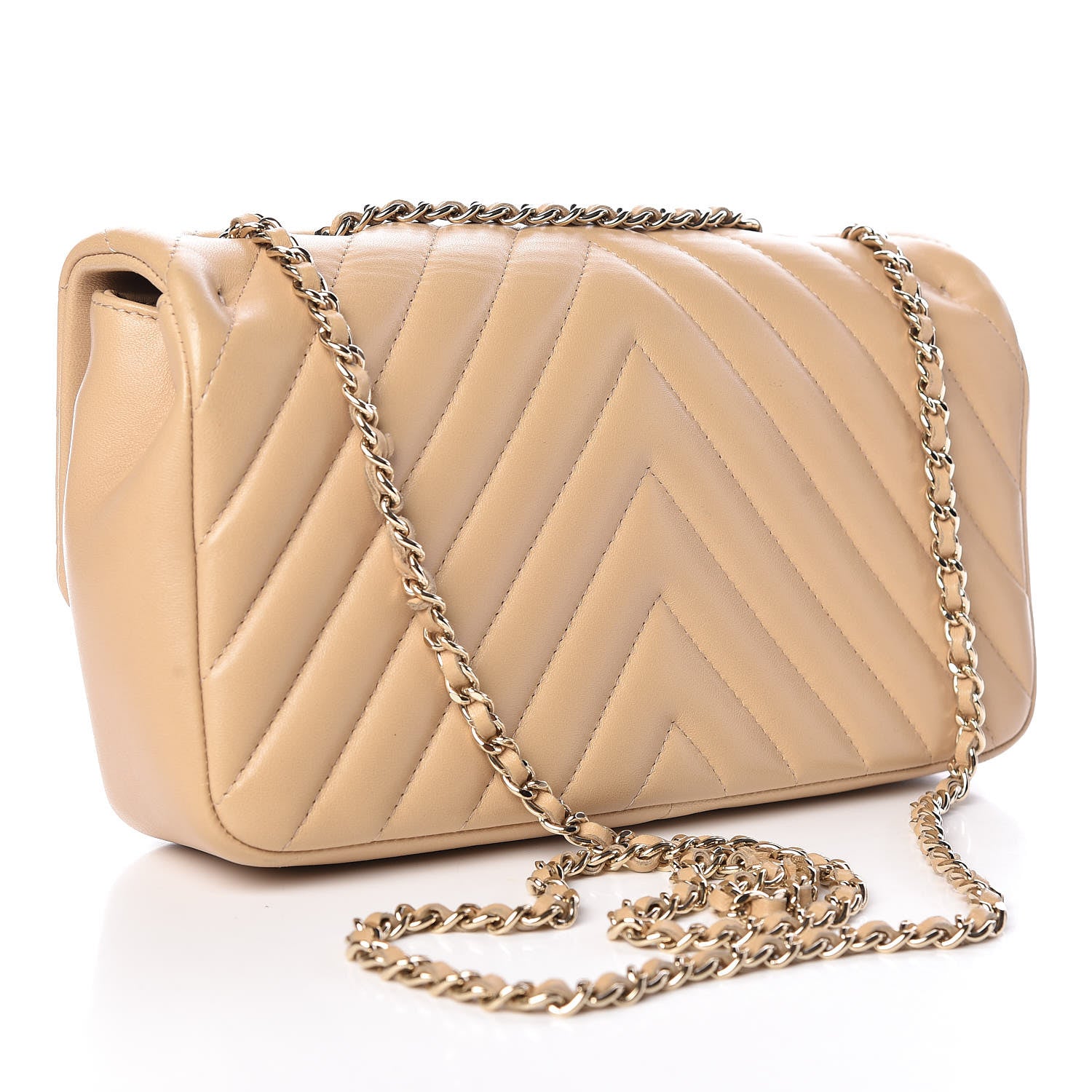 Chanel Lambskin Surpique Chevron Quilted Small Single Flap Light Beige 3 of 11