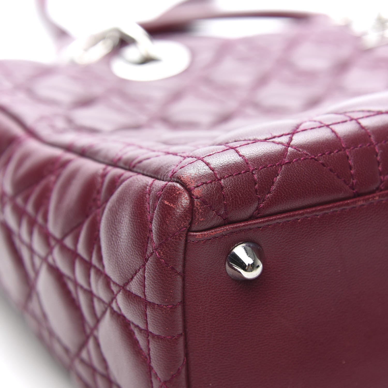 Christian Dior Lambskin Cannage Large Lady Dior Burgundy 8 of 13