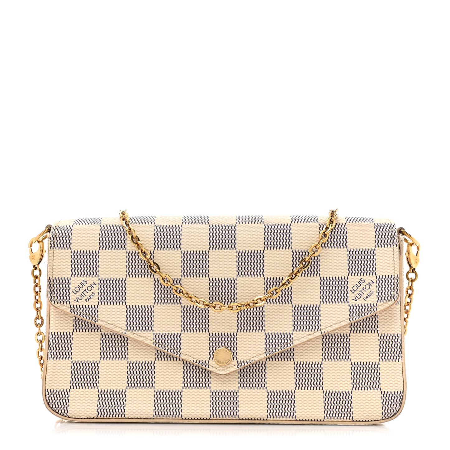 Damier Azur Pochette Felicie Chain Wallet Rose Ballerine