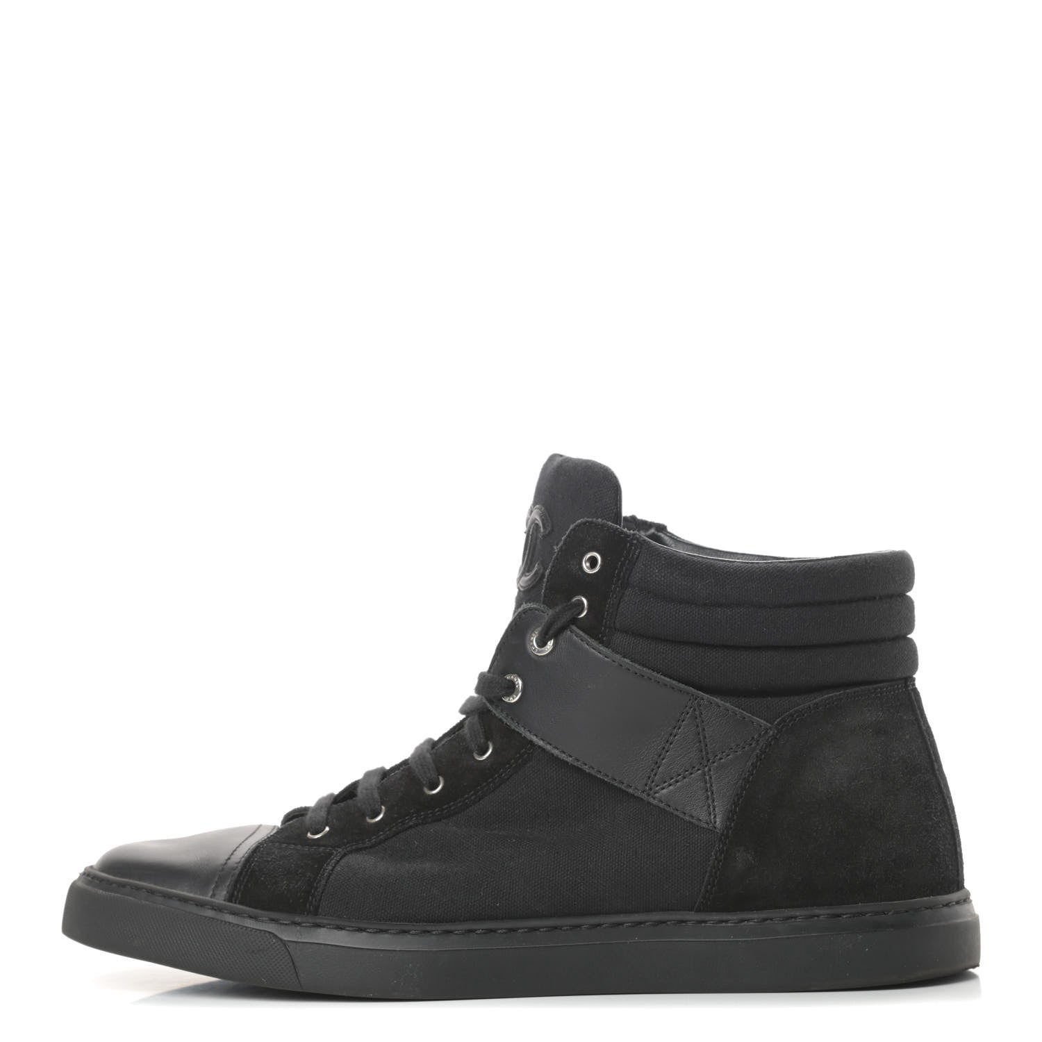 Chanel Toile Suede Calfskin Mens High Top Sneakers 43 Black 1 of 9