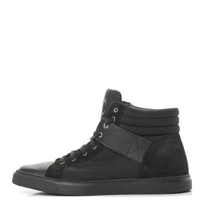 Chanel Toile Suede Calfskin Mens High Top Sneakers 43 Black 1 of 9