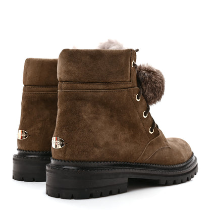 Jimmy Choo Suede Rabbit Fur Pom Pom Elba Flat Boots 39 Mink 4 of 8