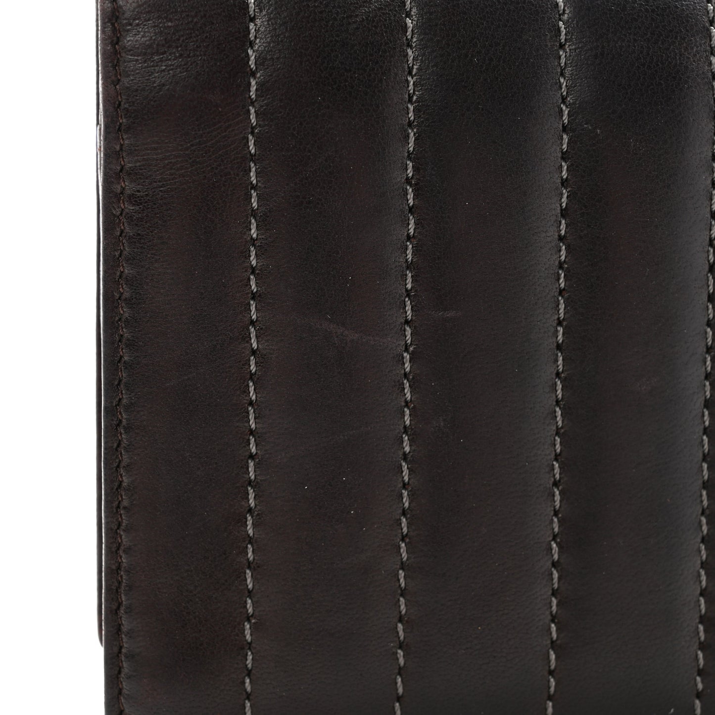 Lambskin Vertical Quilted Mademoiselle Compact Wallet Dark Brown