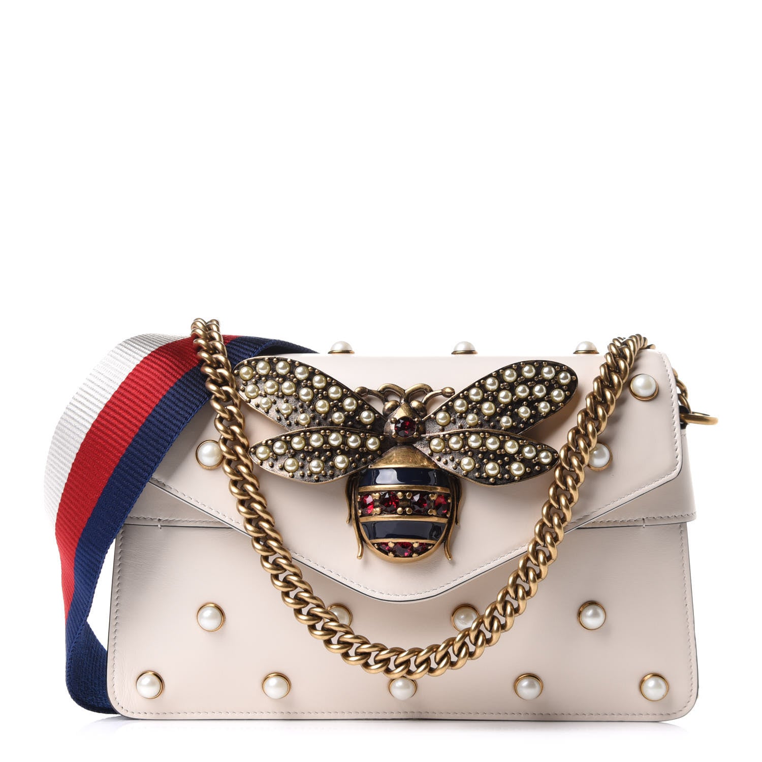 Gucci Nappa Pearl Studded Mini Queen Margaret Broadway Shoulder Bag Mystic White 1 of 17