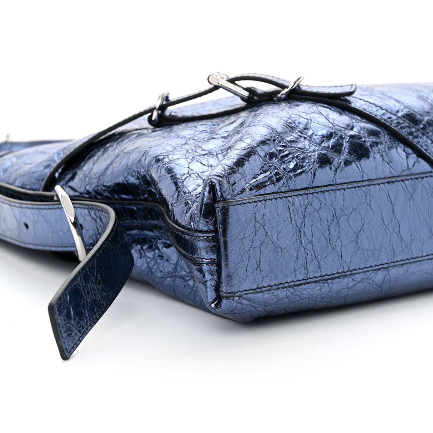 Metallic Calfskin Medium Voyou Bag Navy