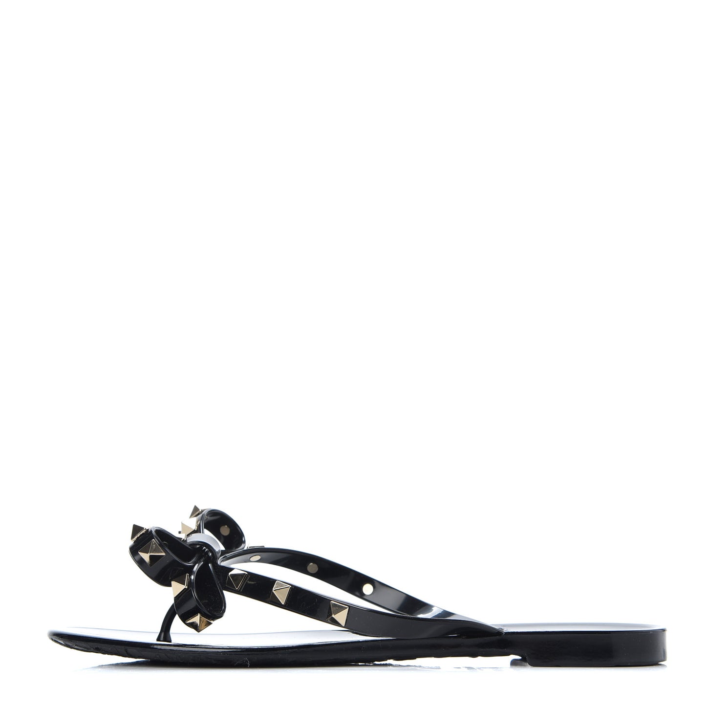 PVC Jelly Rockstud Bow Thong Sandals 38 Black