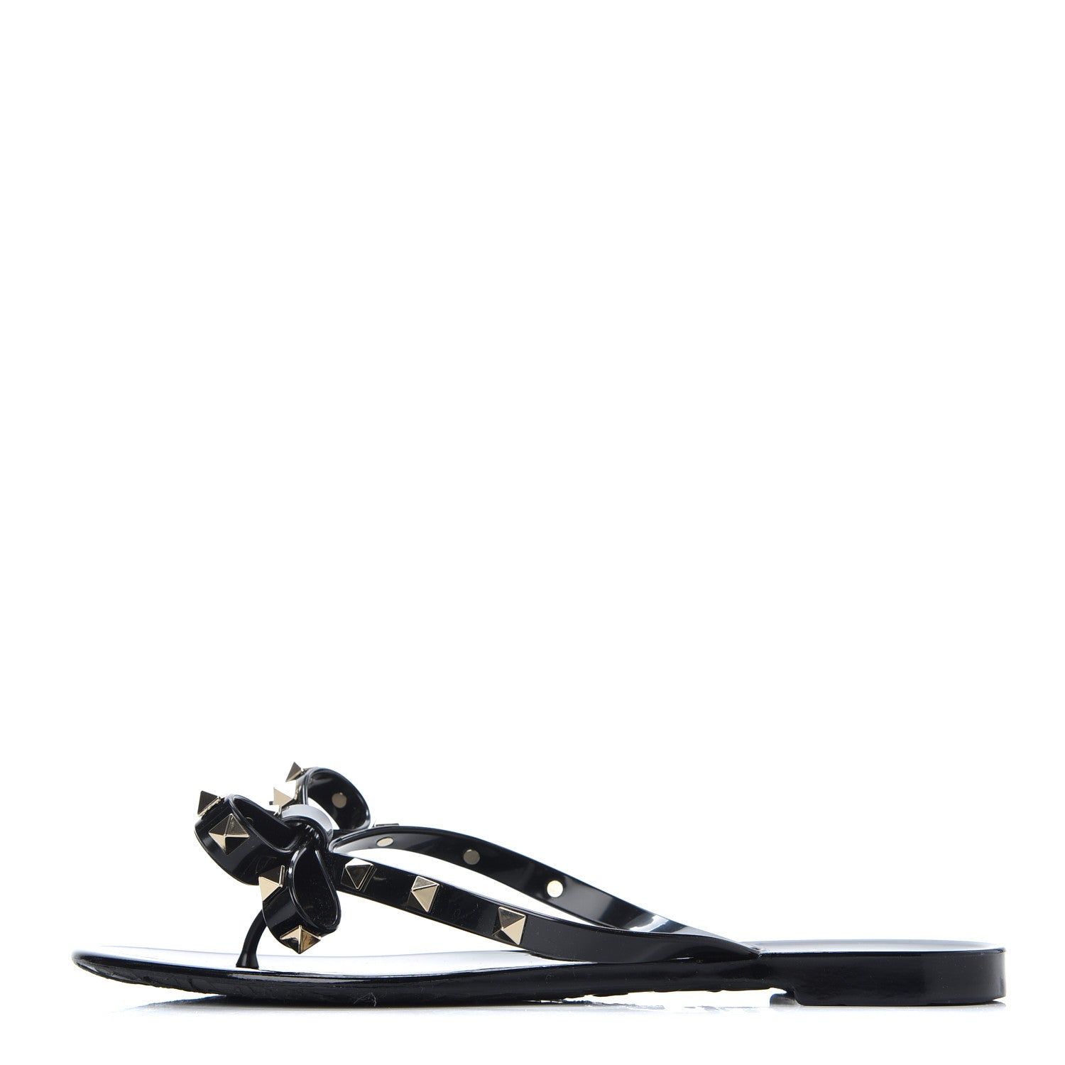 Valentino Garavani PVC Jelly Rockstud Bow Thong Sandals 38 Black 1 of 13