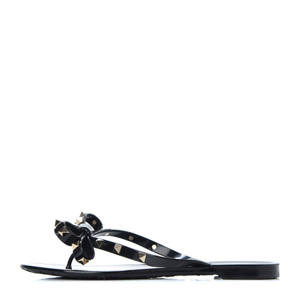 Valentino Garavani PVC Jelly Rockstud Bow Thong Sandals 38 Black 1 of 13