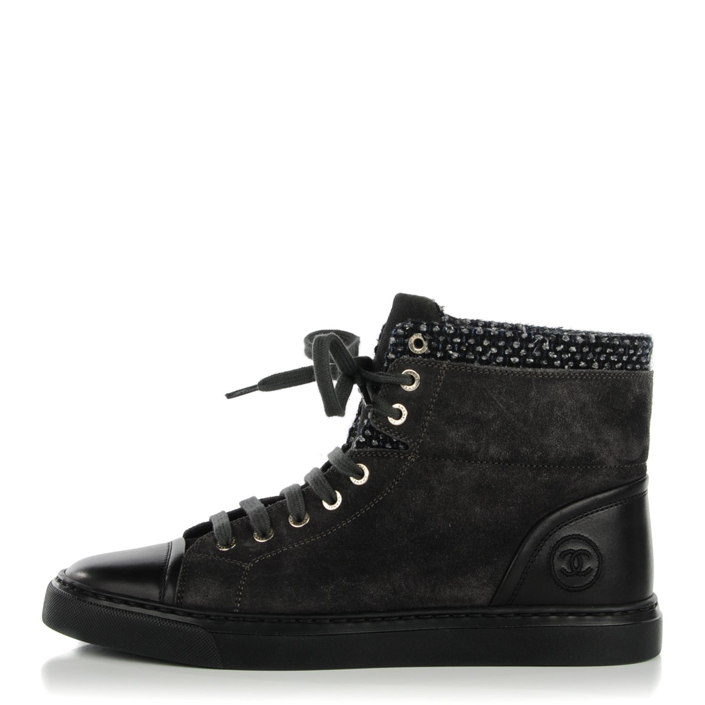 Suede Tweed High Top Sneakers 39.5 Dark Grey