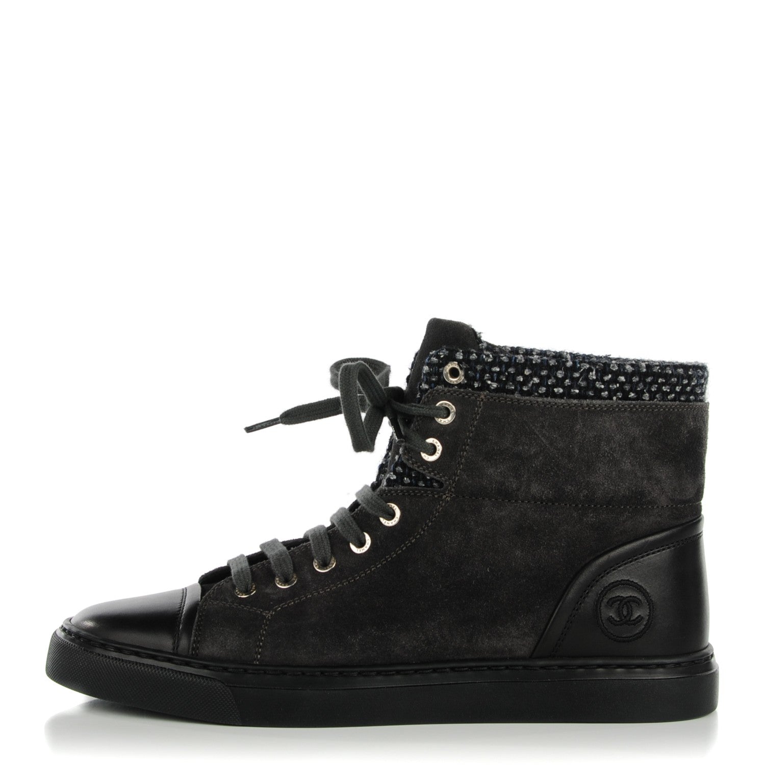 Chanel Suede Tweed High Top Sneakers 39.5 Dark Grey 1 of 8