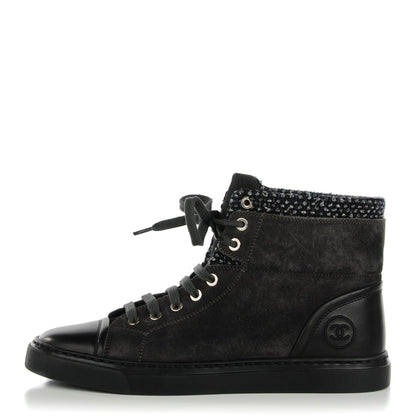 Chanel Suede Tweed High Top Sneakers 39.5 Dark Grey 1 of 8