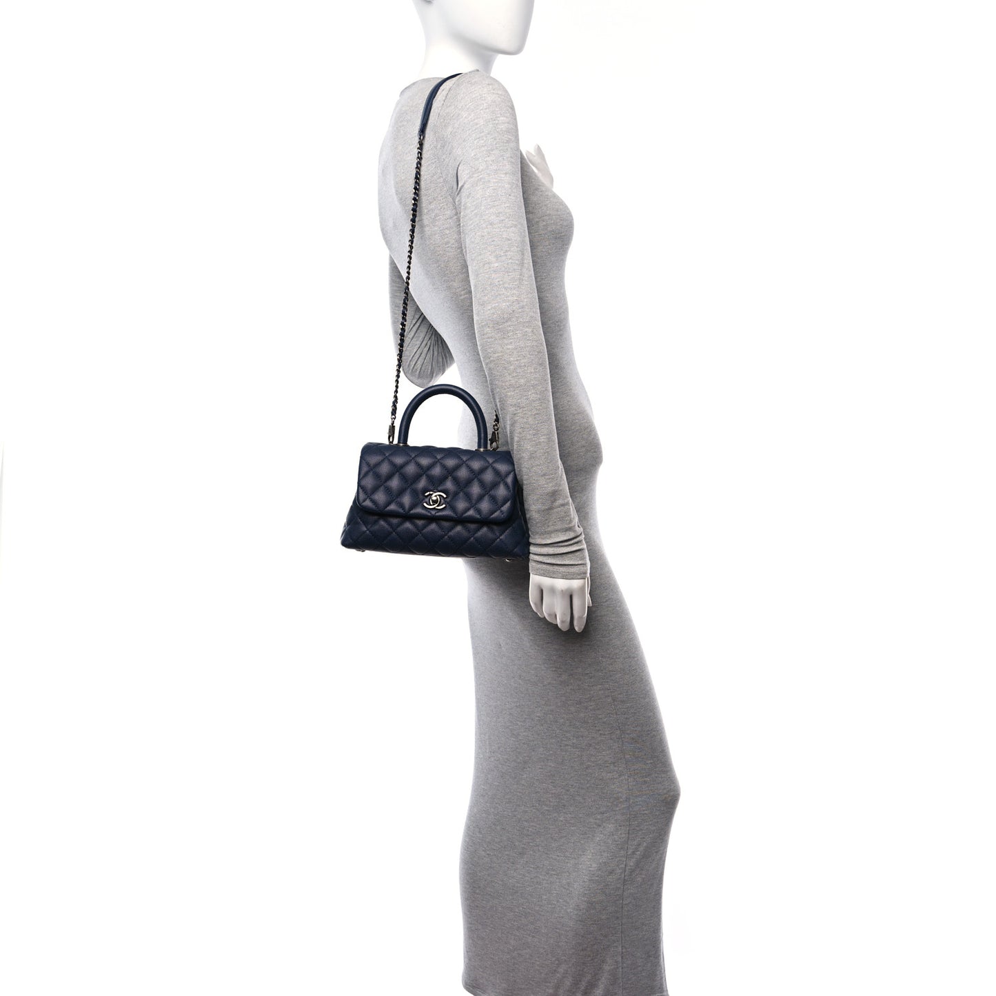 Caviar Quilted Mini Coco Handle Flap Navy Blue Blue