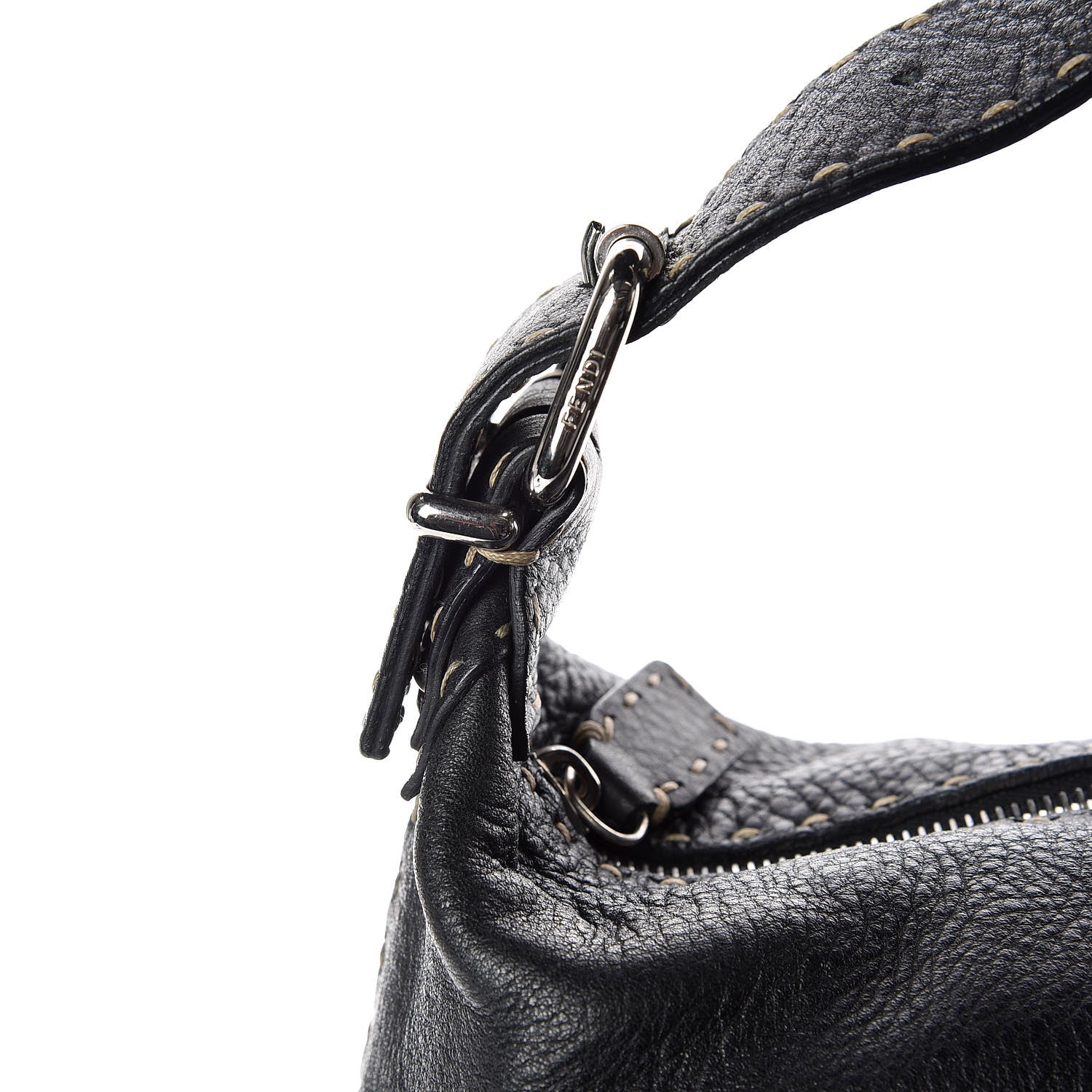 Fendi Calfskin Romano Large Selleria Hobo Black 10 of 14